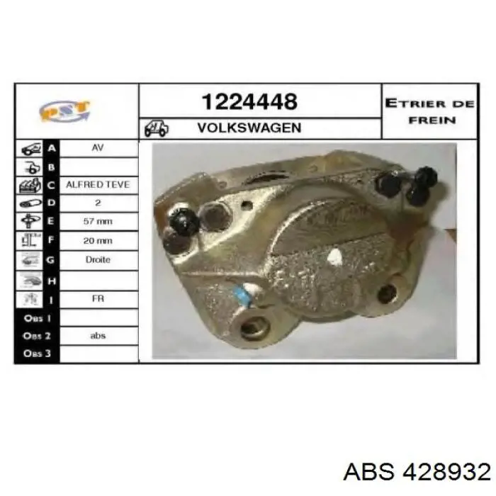 Купить 428932 ABS Суппорт тормозной передний правый