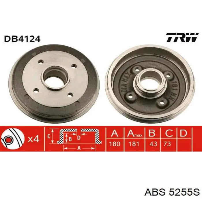 Барабан тормозной задний ABS 5255S цена, от 32.40 USD