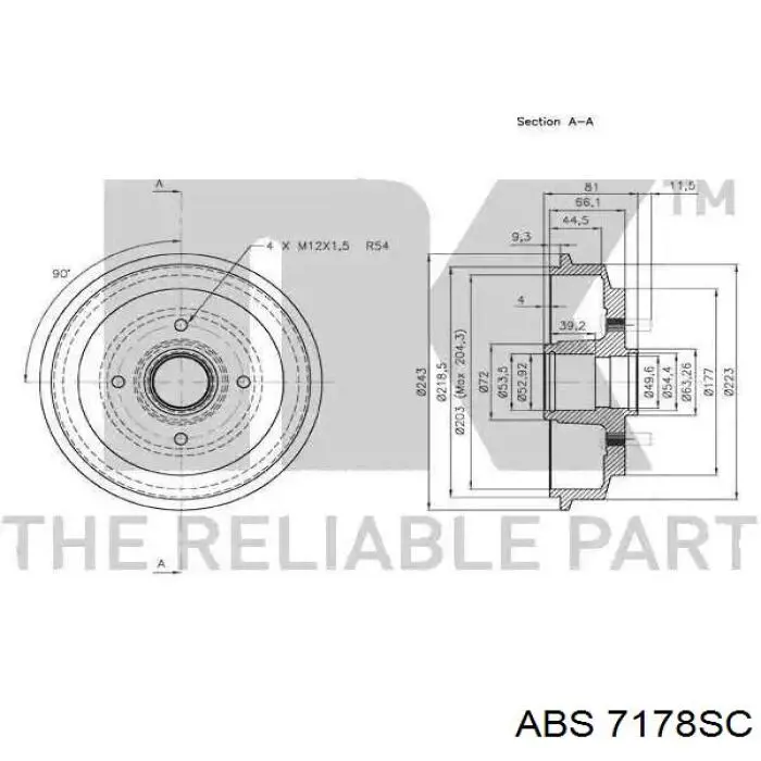 Барабан тормозной задний ABS 7178SC цена, от 52.90 USD