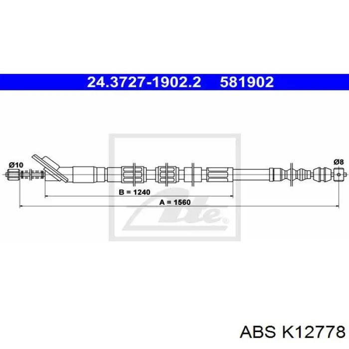 Трос стояночного тормоза задний правый ABS K12778 цена, от 11.97 USD