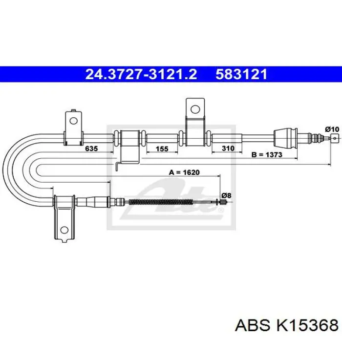 Трос стояночного тормоза задний правый ABS K15368 цена, от 20.66 USD