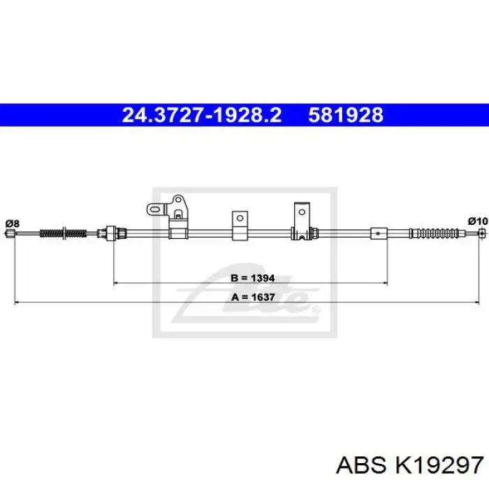 Трос ручного тормоза задний ABS K19297 цена, от 18.81 USD