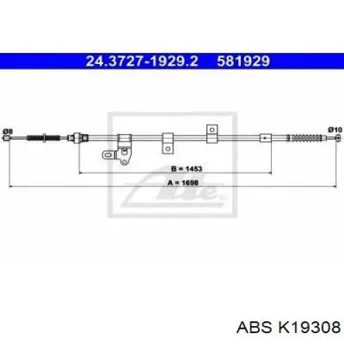 Трос стояночного тормоза задний правый ABS K19308 цена, от 22.68 USD