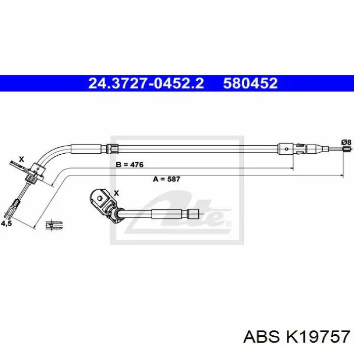 K19757 ABS трос ручного тормоза задний левый