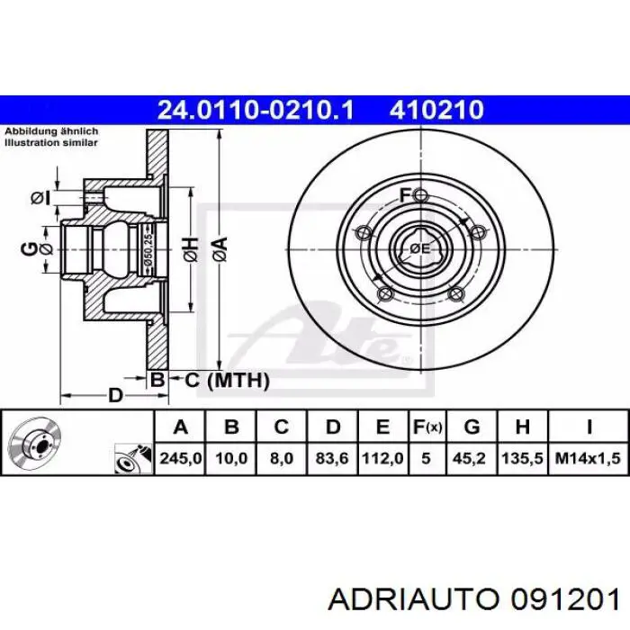 Купить 091201 Adriauto Шланг тормозной передний левый