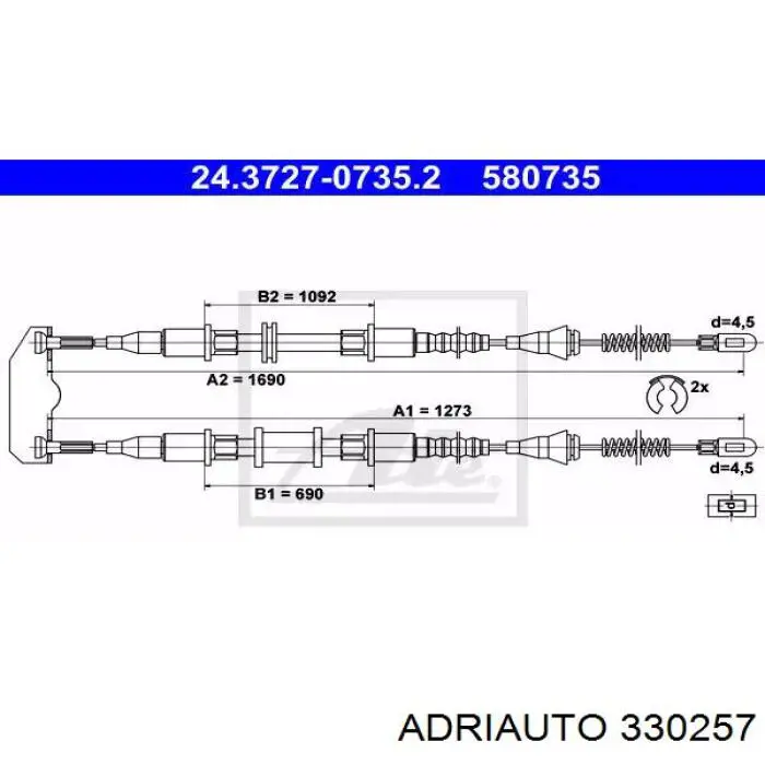 Cable de freno de mano trasero derecho/izquierdo 330257 Adriauto