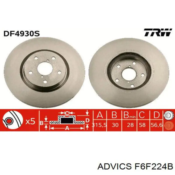 F6F224B Advics Диск тормозной передний