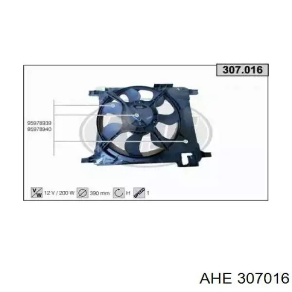 307016 AHE ventilador elétrico de esfriamento montado (motor + roda de aletas)