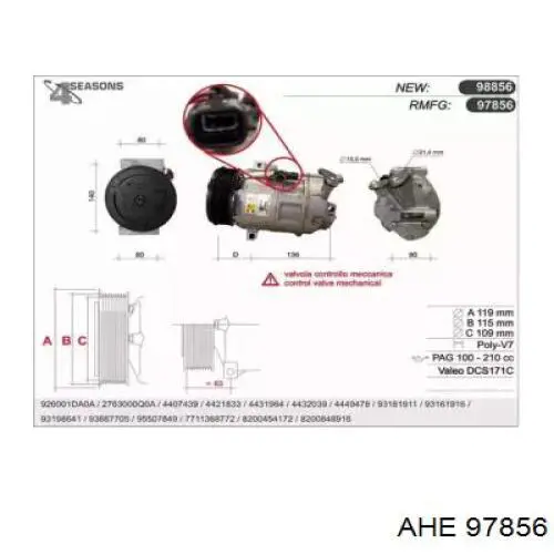 97856 AHE compressor de aparelho de ar condicionado