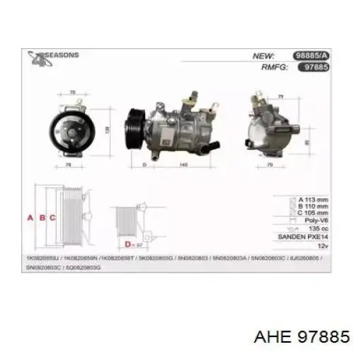 Компрессор кондиционера 97885 AHE