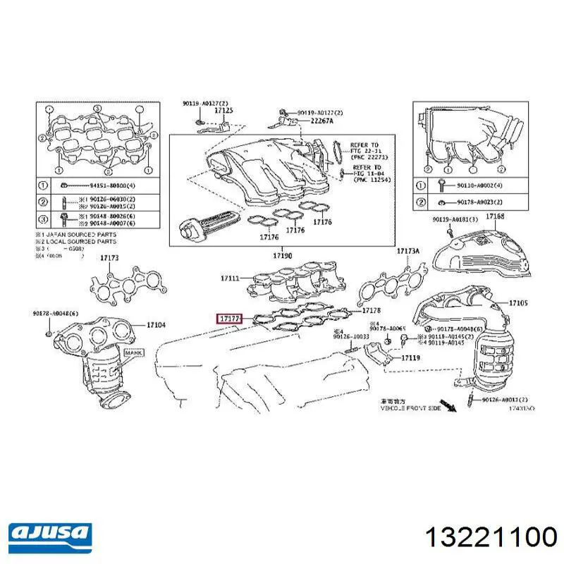 Прокладка впускного коллектора нижняя правая 13221100 Ajusa