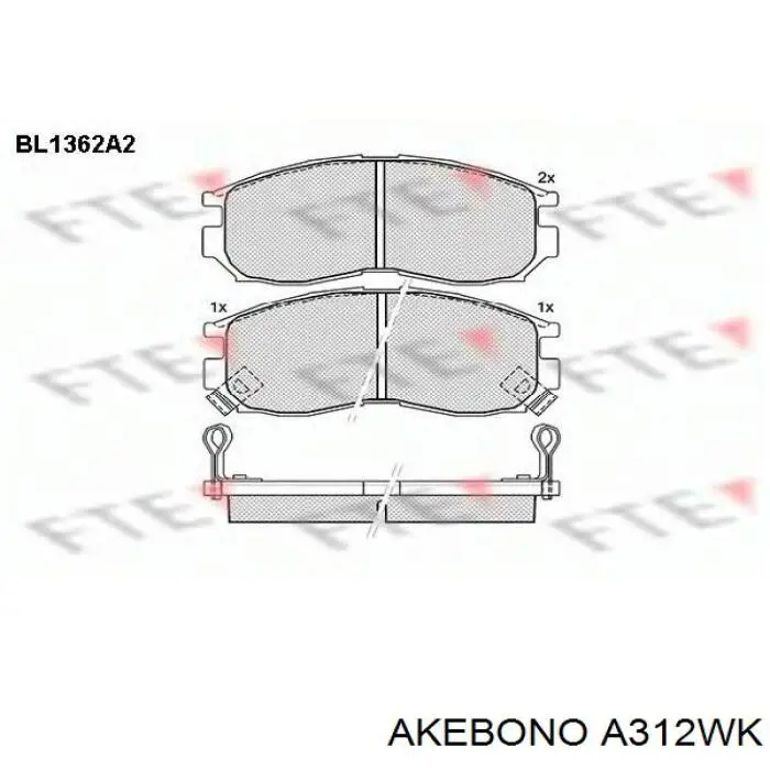 Передние тормозные колодки A312WK Akebono
