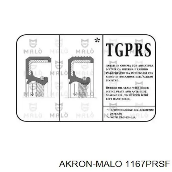 Сальник коленвала двигателя задний 1167PRSF Akron Malo