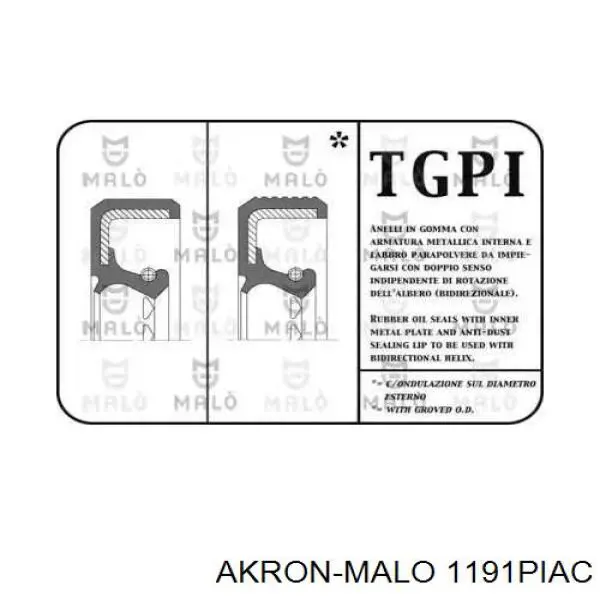 Сальник полуоси переднего моста 1191PIAC Akron Malo