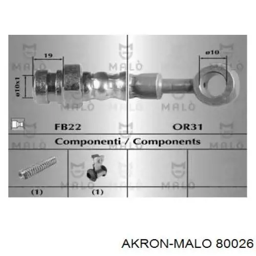 Шланг тормозной передний правый 80026 Akron Malo