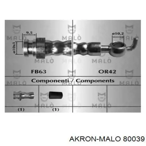 Шланг тормозной передний 80039 Akron Malo