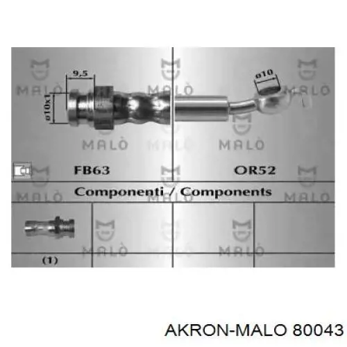 Шланг тормозной передний 80043 Akron Malo