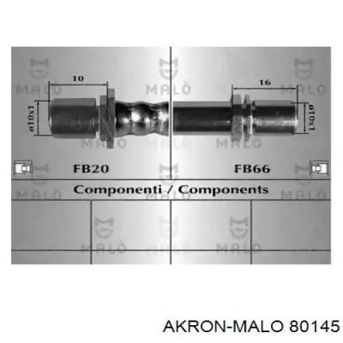 Шланг тормозной передний 80145 Akron Malo