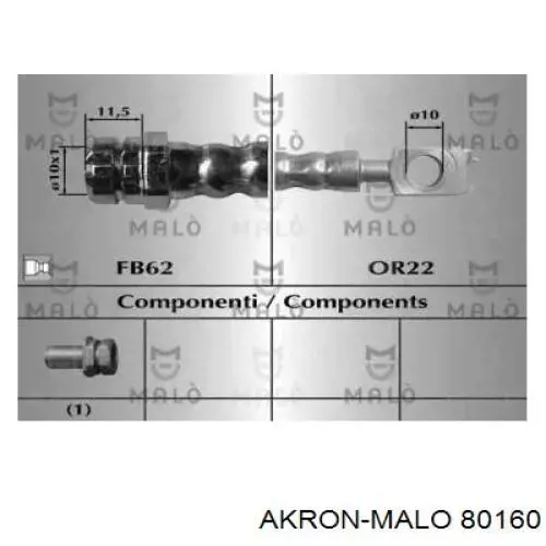 Шланг тормозной передний 80160 Akron Malo