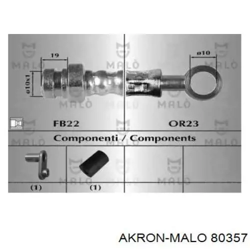 Шланг тормозной передний 80357 Akron Malo