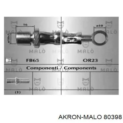 Шланг тормозной передний правый 80398 Akron Malo