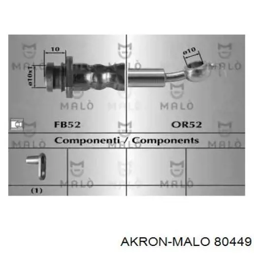 Шланг тормозной передний 80449 Akron Malo