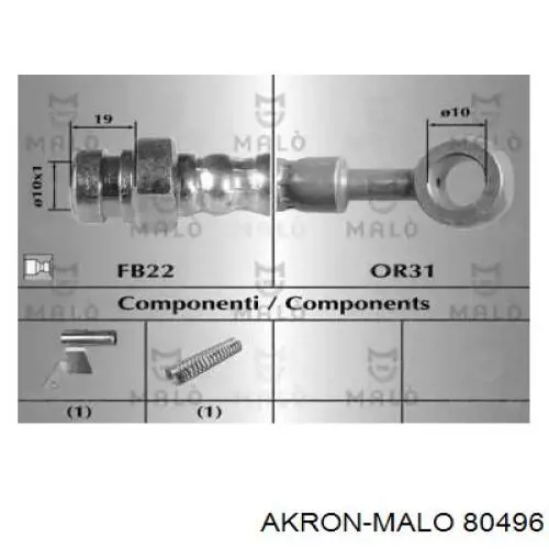 Шланг тормозной передний правый 80496 Akron Malo