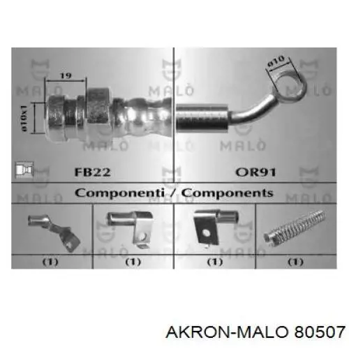 Шланг тормозной передний левый 80507 Akron Malo