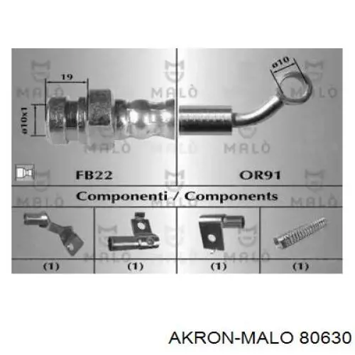 Шланг тормозной передний левый 80630 Akron Malo