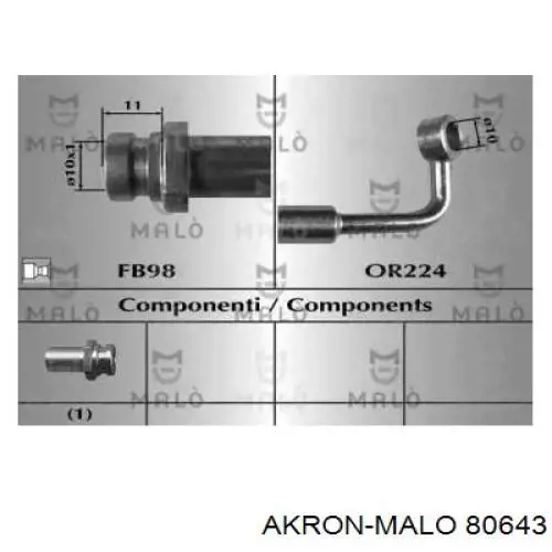 Шланг тормозной задний левый 80643 Akron Malo