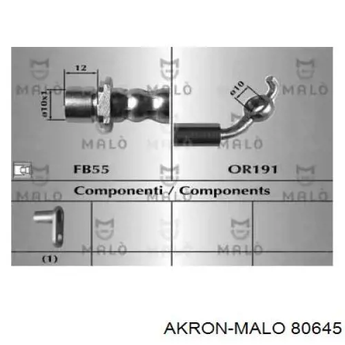 Шланг тормозной передний правый 80645 Akron Malo