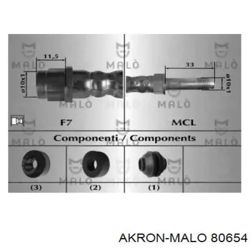 Шланг тормозной передний 80654 Akron Malo