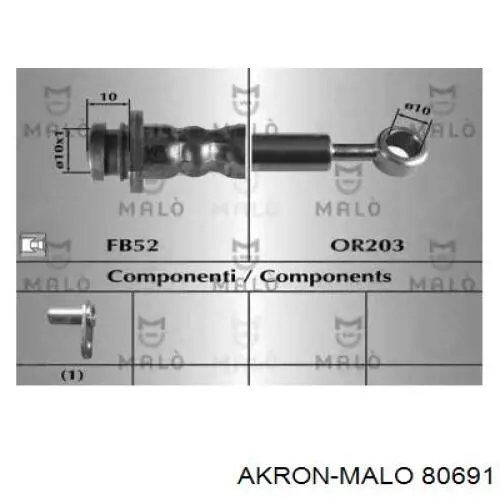 Шланг тормозной передний левый 80691 Akron Malo