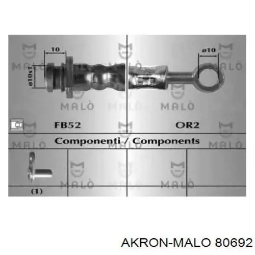 Шланг тормозной передний правый 80692 Akron Malo