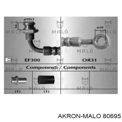 Шланг тормозной передний левый 80695 Akron Malo