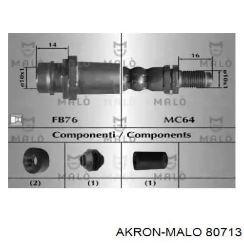 Шланг тормозной передний 80713 Akron Malo