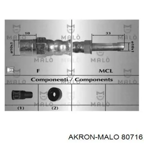 Шланг тормозной передний 80716 Akron Malo