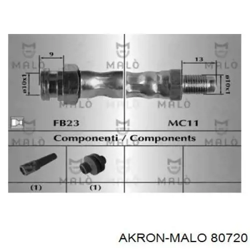 Шланг тормозной передний 80720 Akron Malo