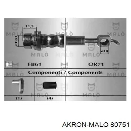 Шланг тормозной передний левый 80751 Akron Malo