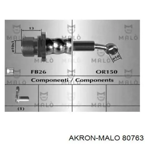 Шланг тормозной передний правый 80763 Akron Malo