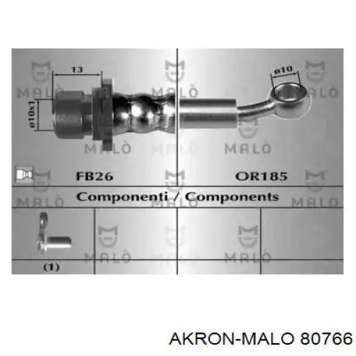 Шланг тормозной передний левый 80766 Akron Malo