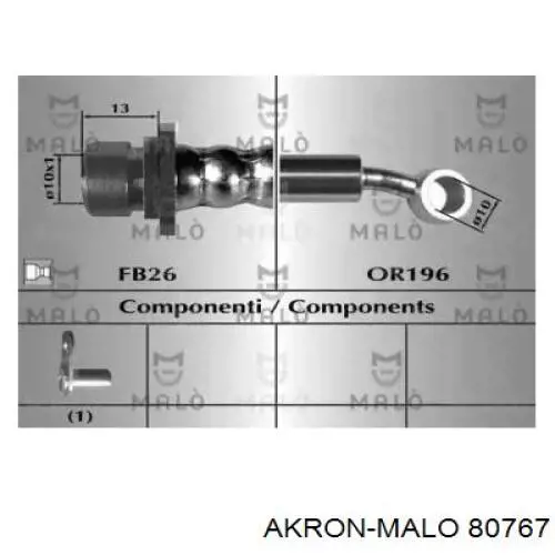 Шланг тормозной передний правый 80767 Akron Malo