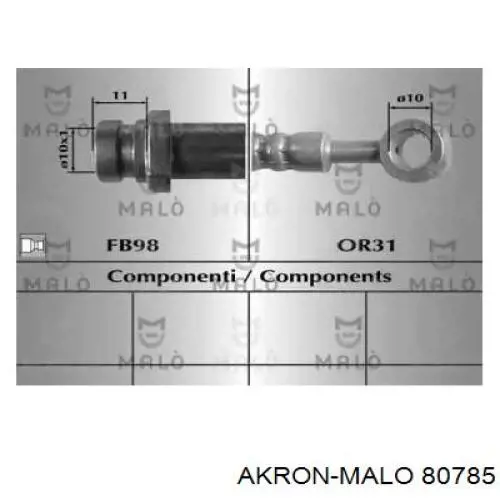 Шланг тормозной задний правый 80785 Akron Malo