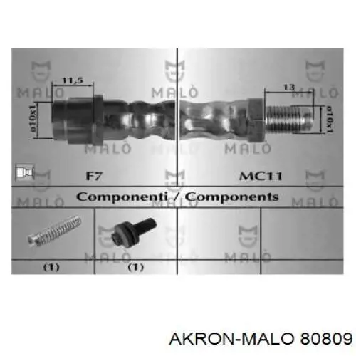 Шланг тормозной передний 80809 Akron Malo