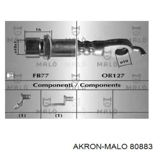 Шланг тормозной передний левый 80883 Akron Malo