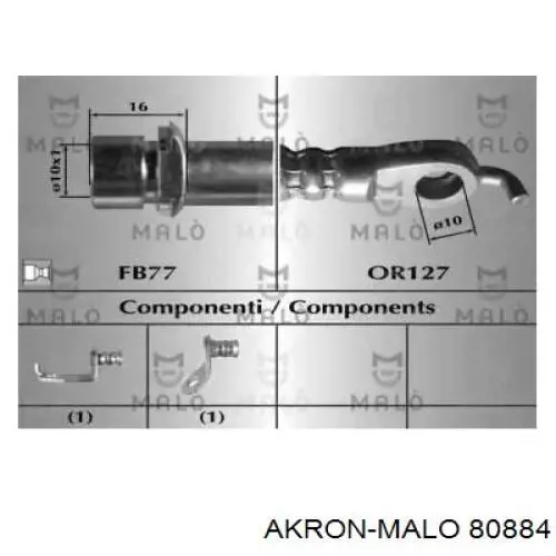 Шланг тормозной передний правый 80884 Akron Malo