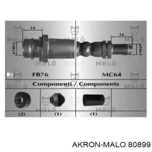 Шланг тормозной передний 80899 Akron Malo