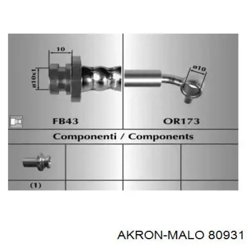 Шланг тормозной передний левый 80931 Akron Malo