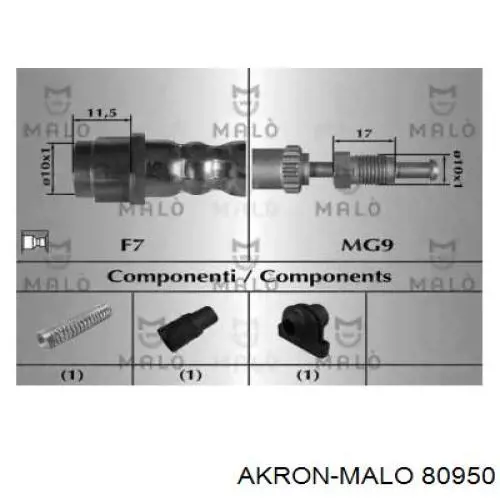 Шланг тормозной передний 80950 Akron Malo