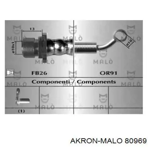 Шланг тормозной передний правый 80969 Akron Malo